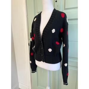 Vintage Lizsport Polka Dot Black Cardigan – Size M – Malaysia – 100% Cotton